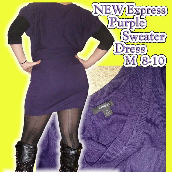 New EXPRESS Sexy Short Purple Sweater Dress M 8 - Picture 1 of 7